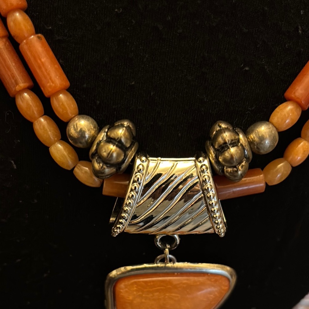 Chunky Orange and Silver Statement Necklace - Picture 3 of 4